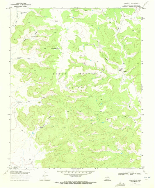 Classic USGS Campana New Mexico 7.5'x7.5' Topo Map Image