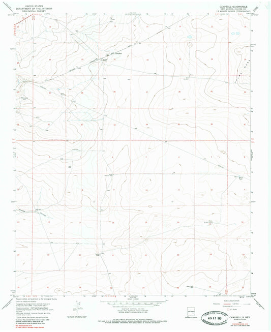 Classic USGS Campbell New Mexico 7.5'x7.5' Topo Map Image