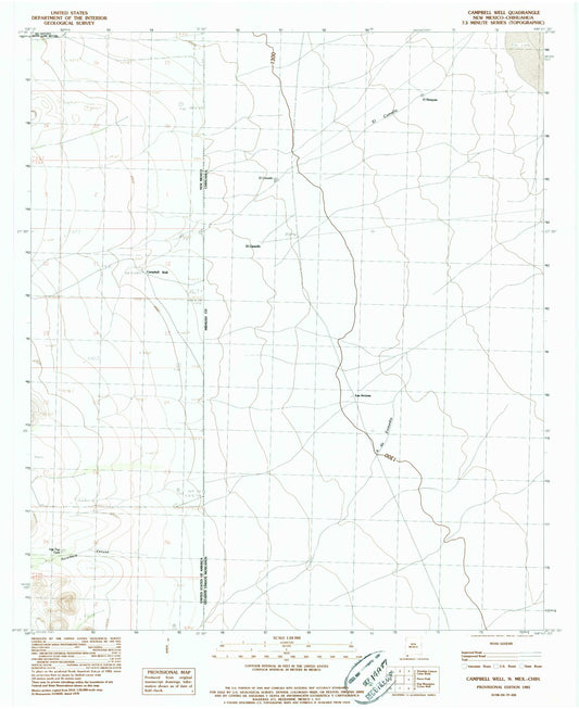 Classic USGS Campbell Well New Mexico 7.5'x7.5' Topo Map Image