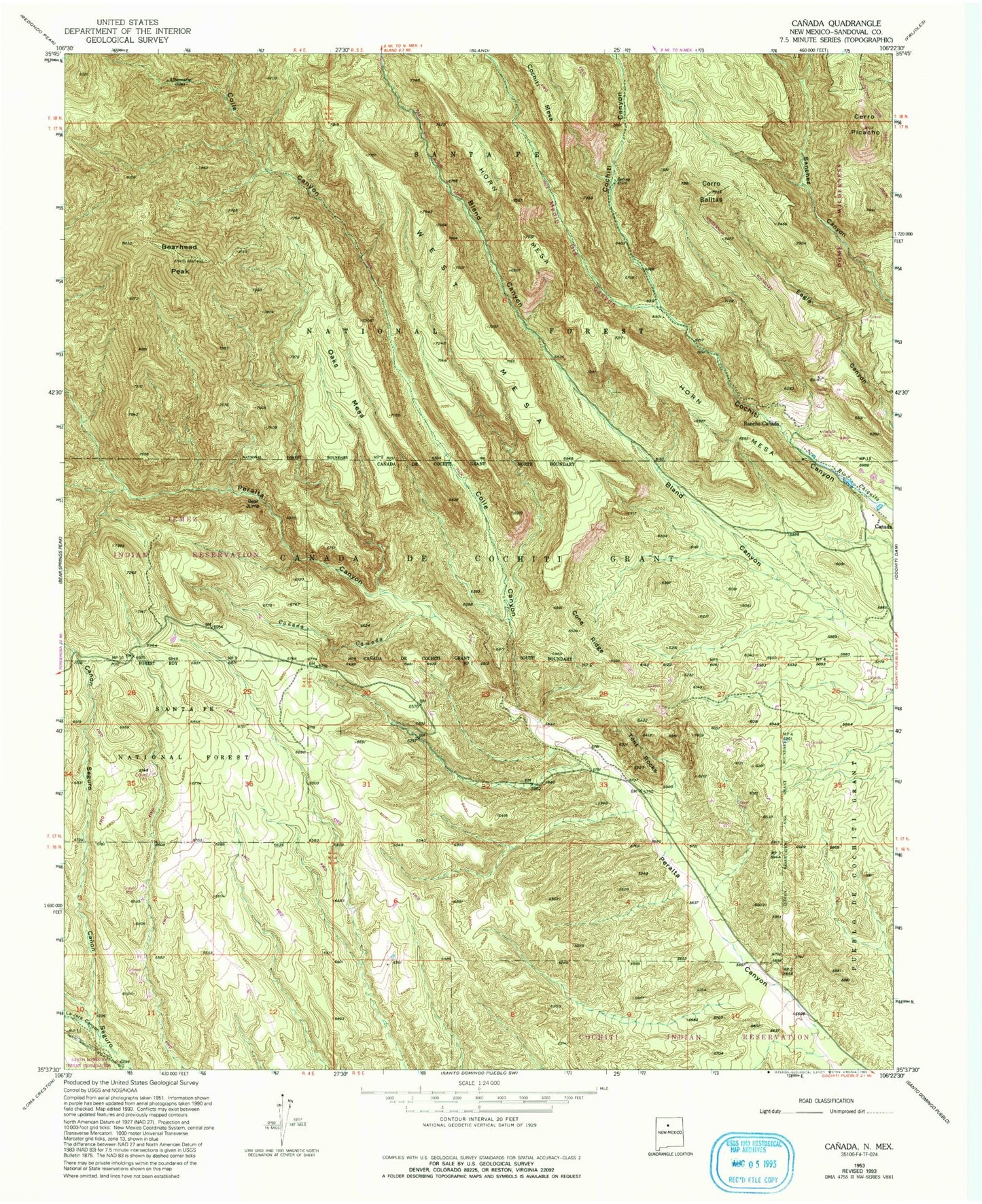 Classic USGS Canada New Mexico 7.5'x7.5' Topo Map Image