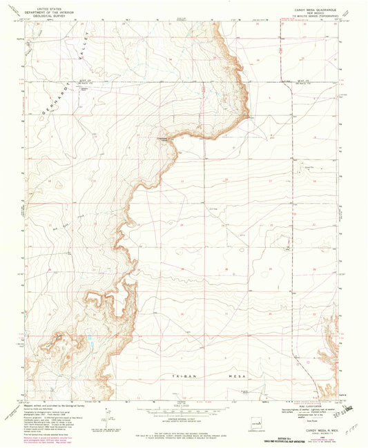 Classic USGS Candy Mesa New Mexico 7.5'x7.5' Topo Map Image