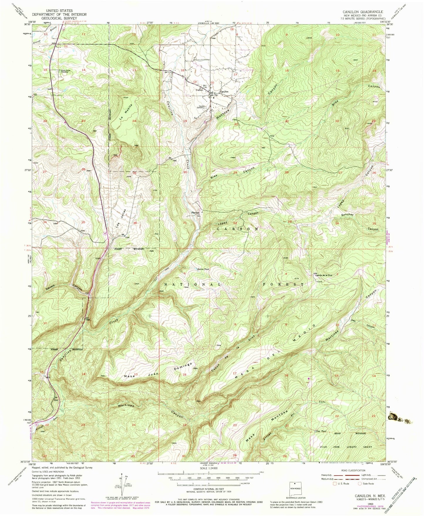 Classic USGS Canjilon New Mexico 7.5'x7.5' Topo Map Image