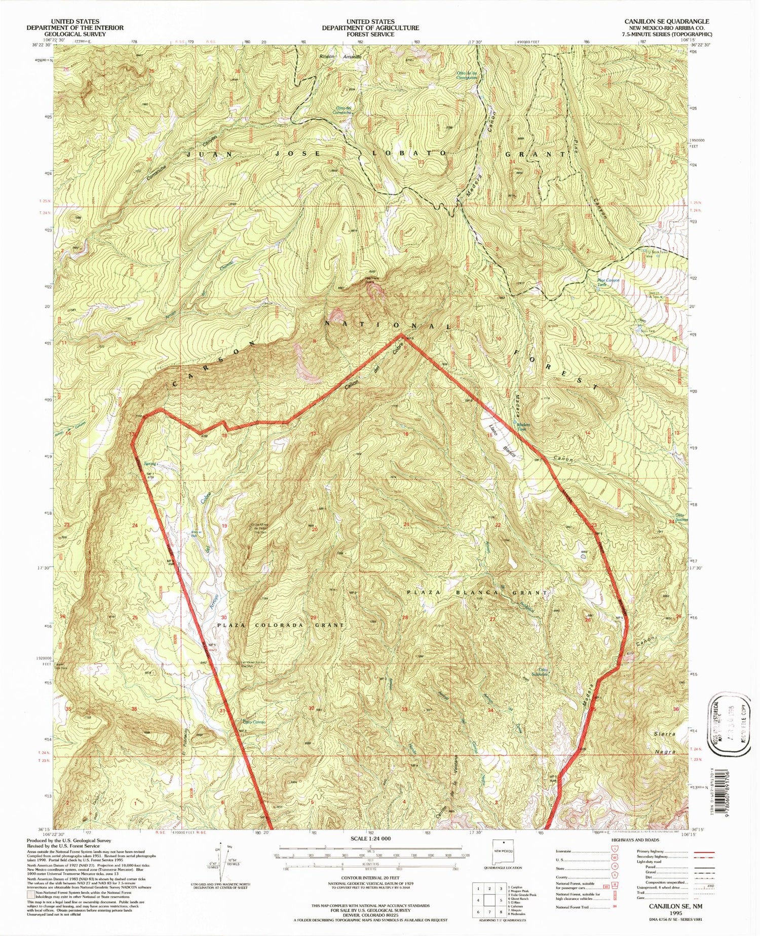 Classic USGS Canjilon SE New Mexico 7.5'x7.5' Topo Map Image