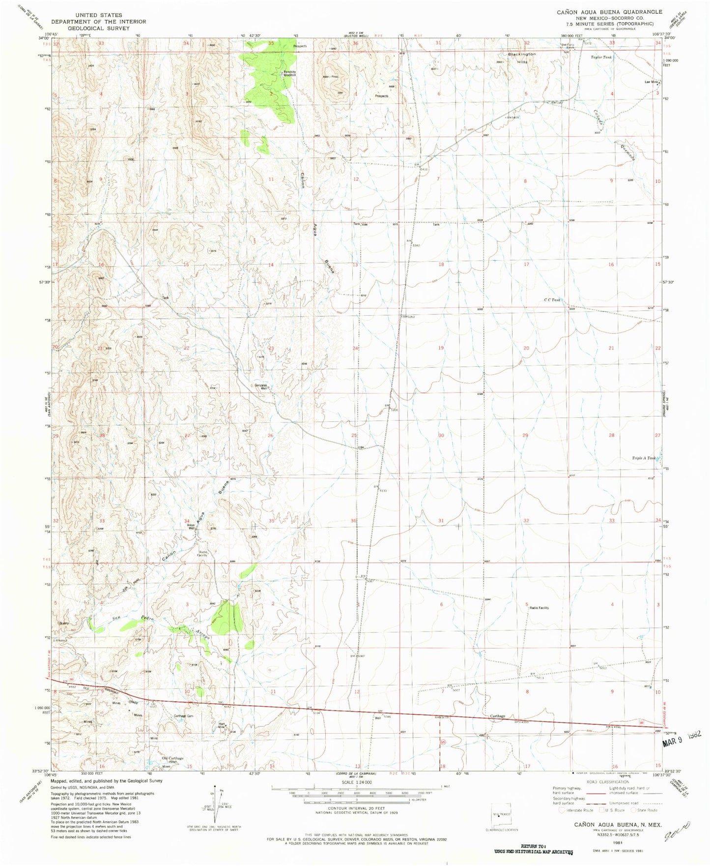 Classic USGS Canon Agua Buena New Mexico 7.5'x7.5' Topo Map Image