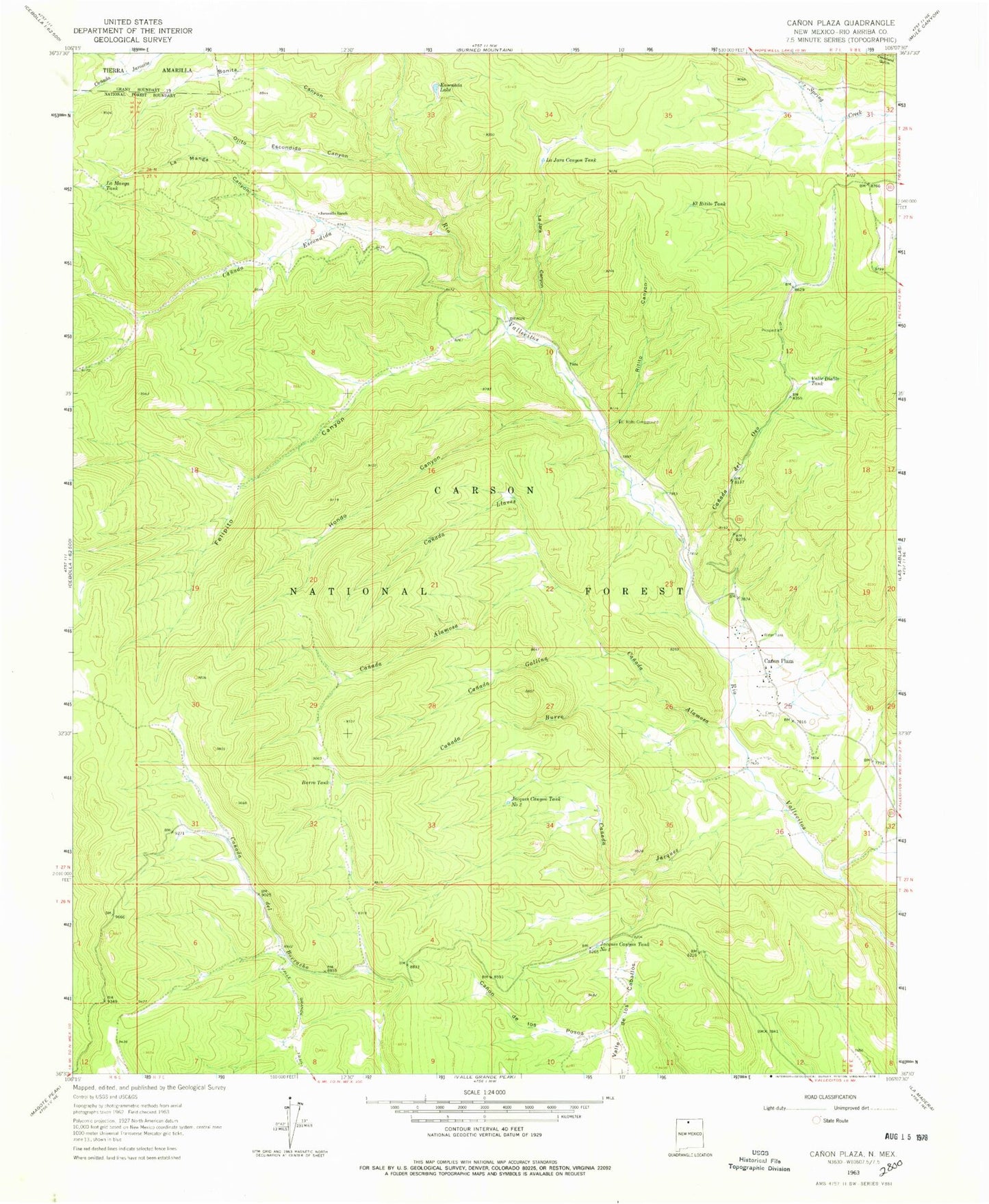 Classic USGS Canon Plaza New Mexico 7.5'x7.5' Topo Map Image