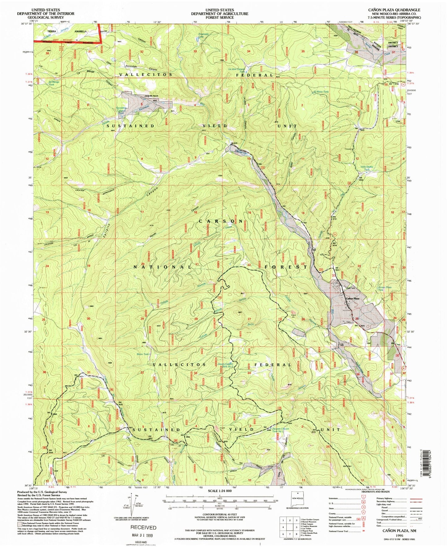 Classic USGS Canon Plaza New Mexico 7.5'x7.5' Topo Map Image