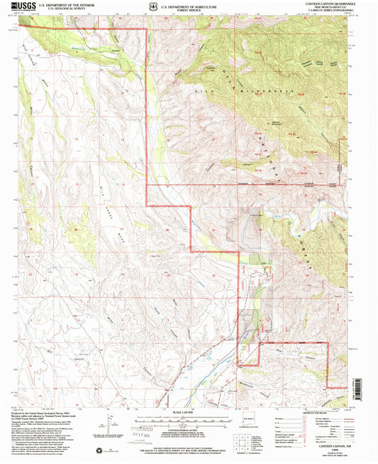 Classic USGS Canteen Canyon New Mexico 7.5'x7.5' Topo Map Image