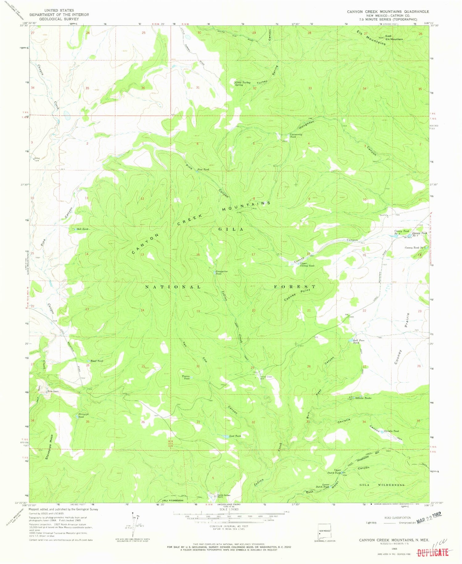 Classic USGS Canyon Creek Mountains New Mexico 7.5'x7.5' Topo Map Image