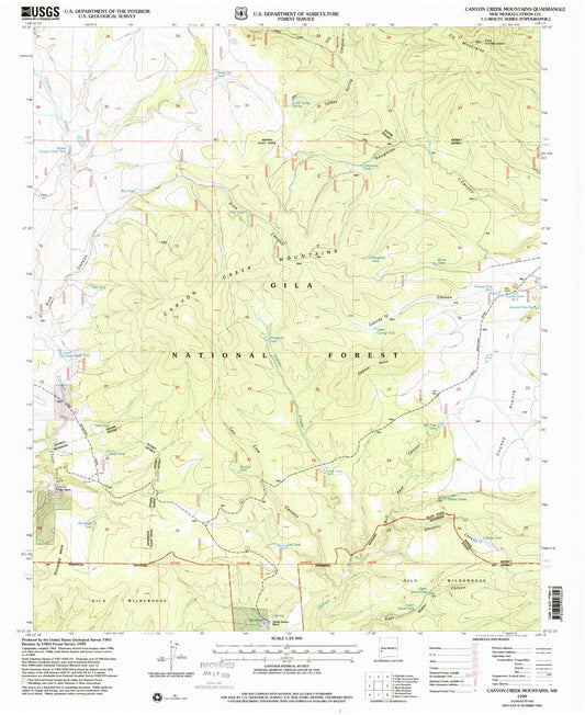 Classic USGS Canyon Creek Mountains New Mexico 7.5'x7.5' Topo Map Image