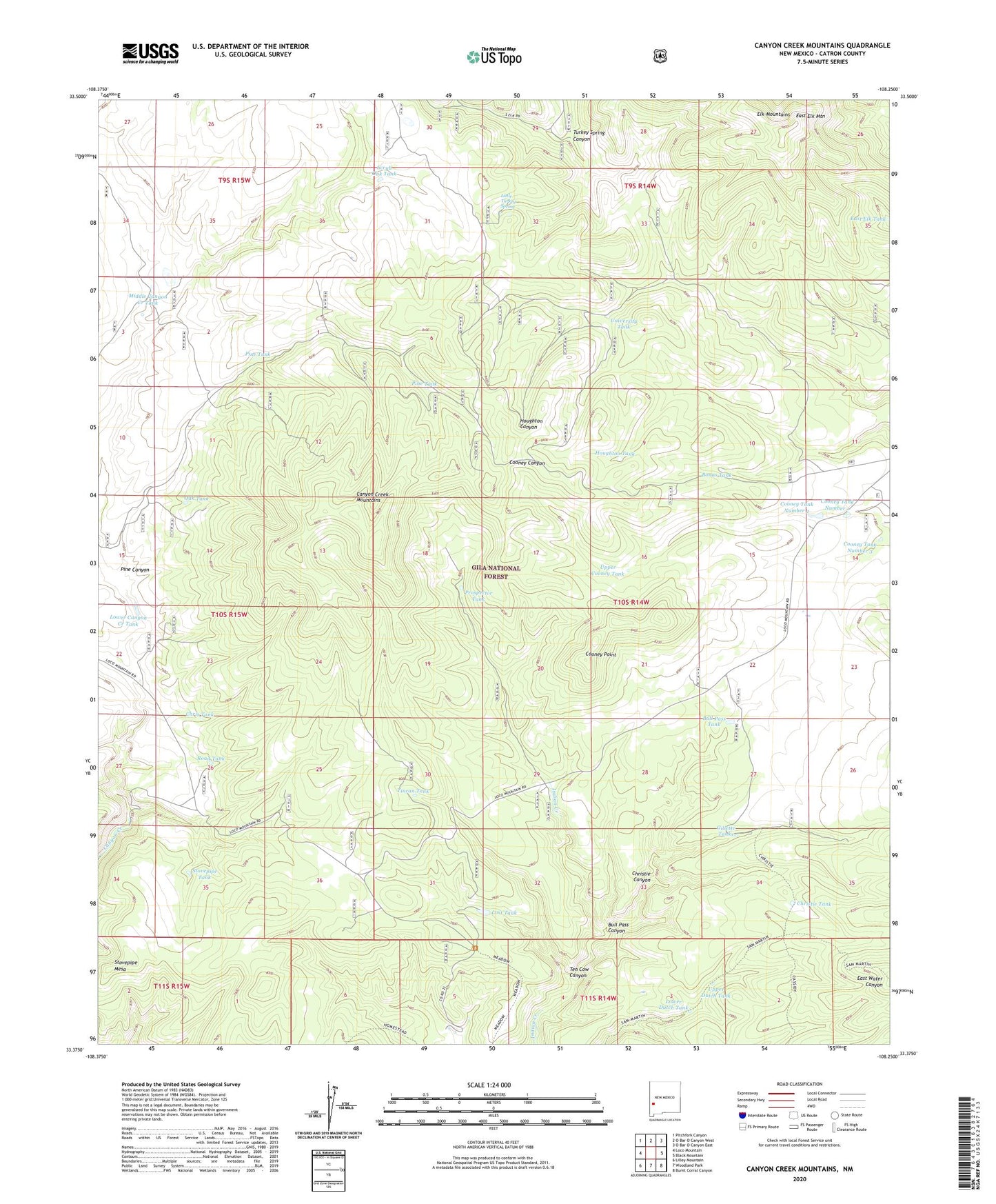Canyon Creek Mountains New Mexico US Topo Map Image