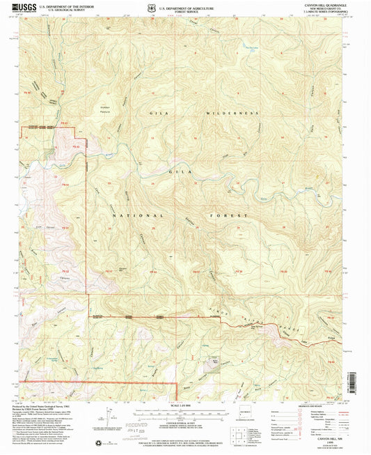 Classic USGS Canyon Hill New Mexico 7.5'x7.5' Topo Map Image