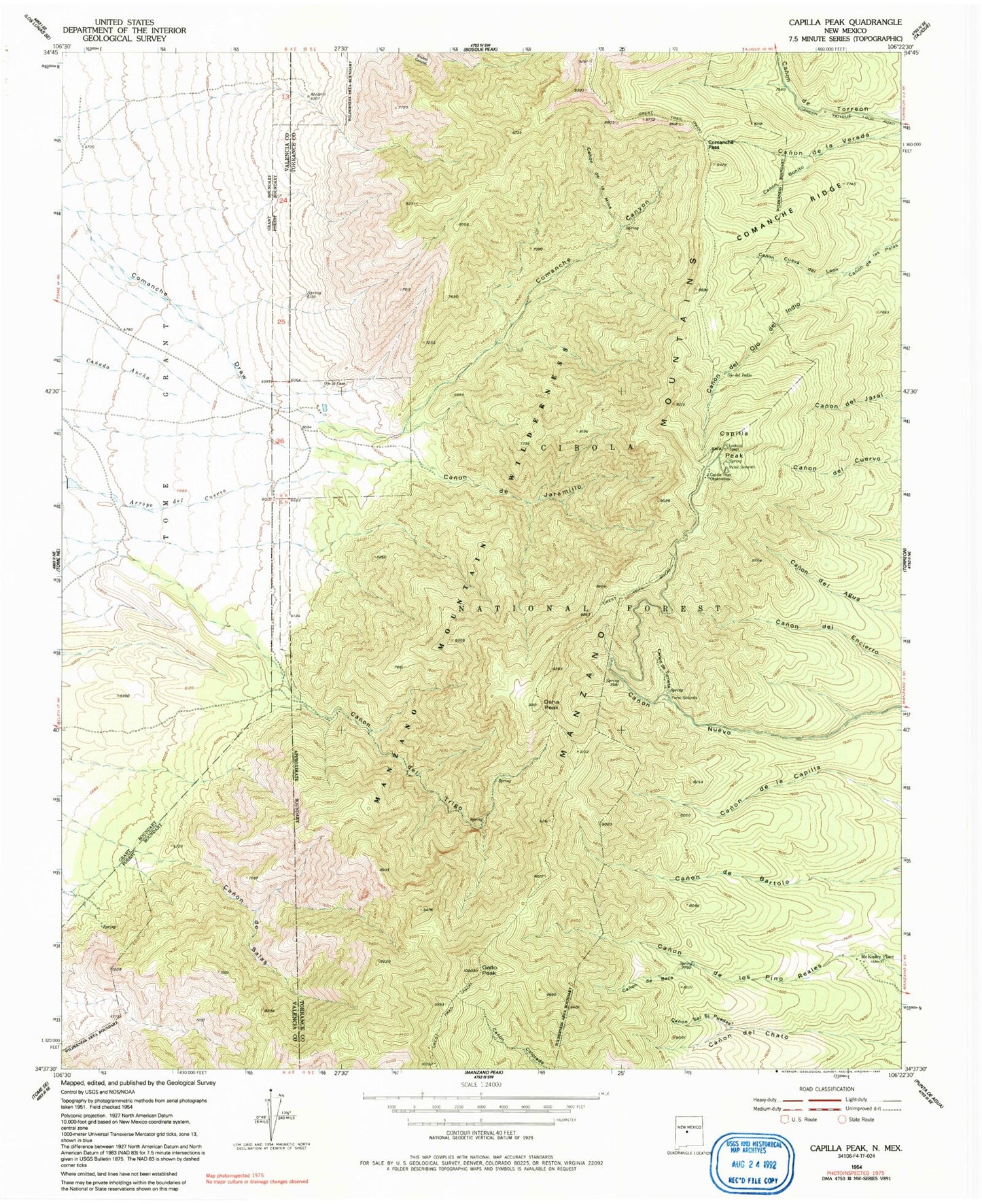 Classic USGS Capilla Peak New Mexico 7.5'x7.5' Topo Map Image