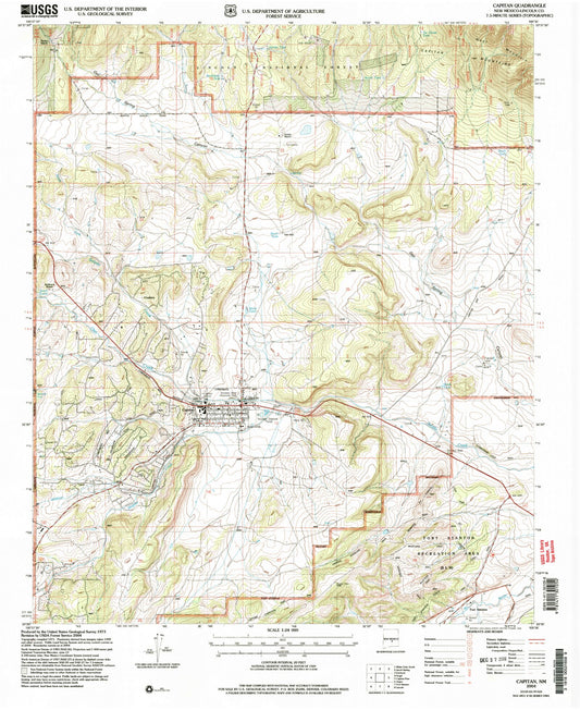 Classic USGS Capitan New Mexico 7.5'x7.5' Topo Map Image