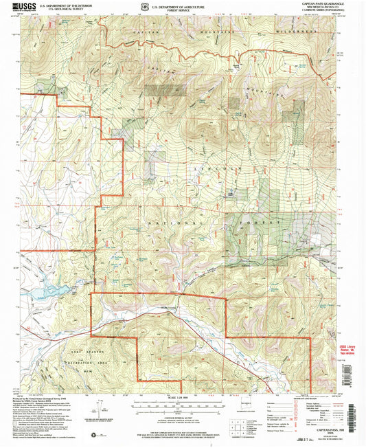 Classic USGS Capitan Pass New Mexico 7.5'x7.5' Topo Map Image