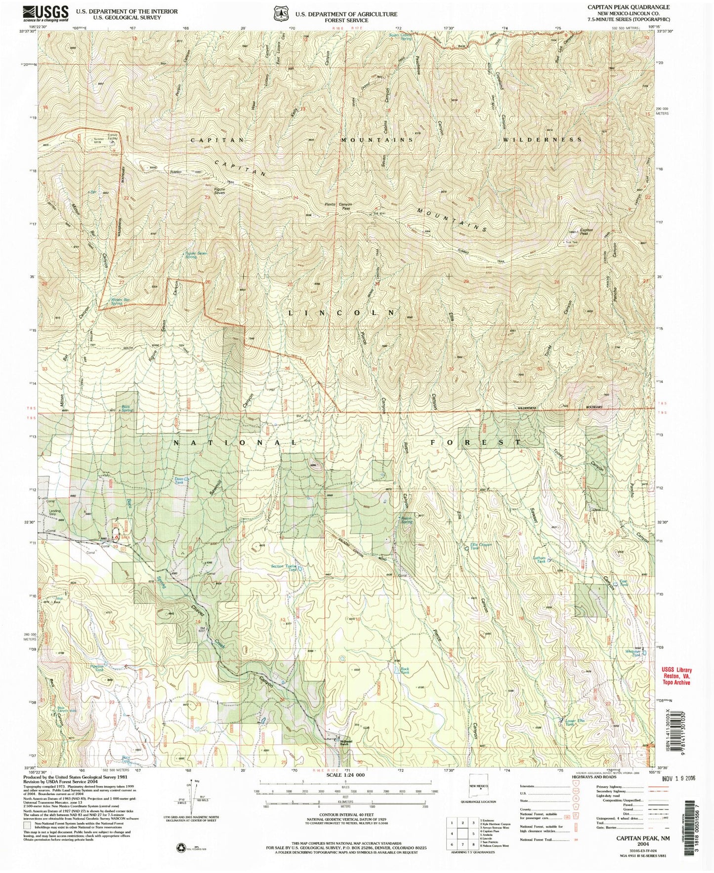 Classic USGS Capitan Peak New Mexico 7.5'x7.5' Topo Map Image