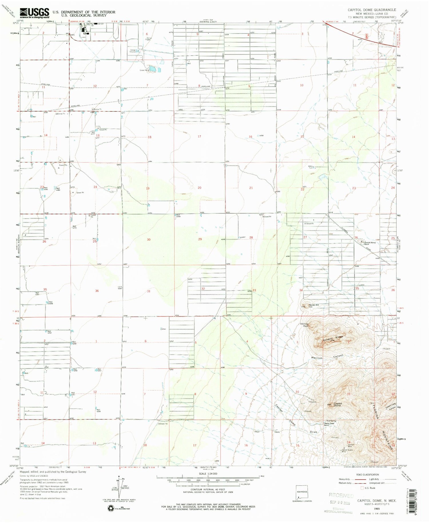 Classic USGS Capitol Dome New Mexico 7.5'x7.5' Topo Map Image