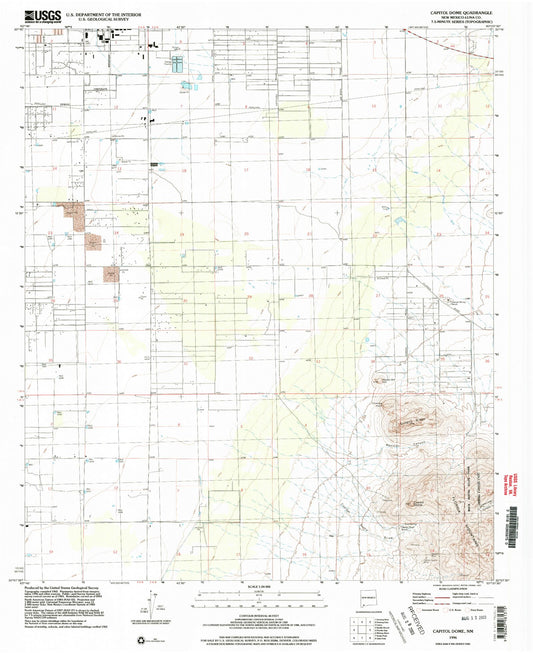 Classic USGS Capitol Dome New Mexico 7.5'x7.5' Topo Map Image