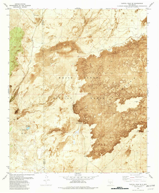 Classic USGS Capitol Peak SE New Mexico 7.5'x7.5' Topo Map Image