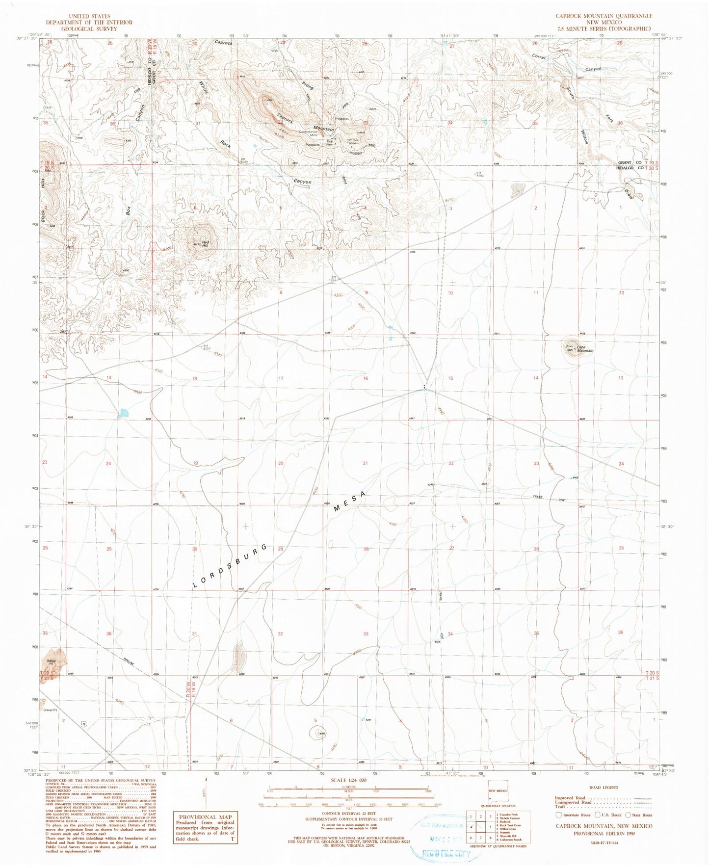 Classic USGS Caprock Mountain New Mexico 7.5'x7.5' Topo Map Image