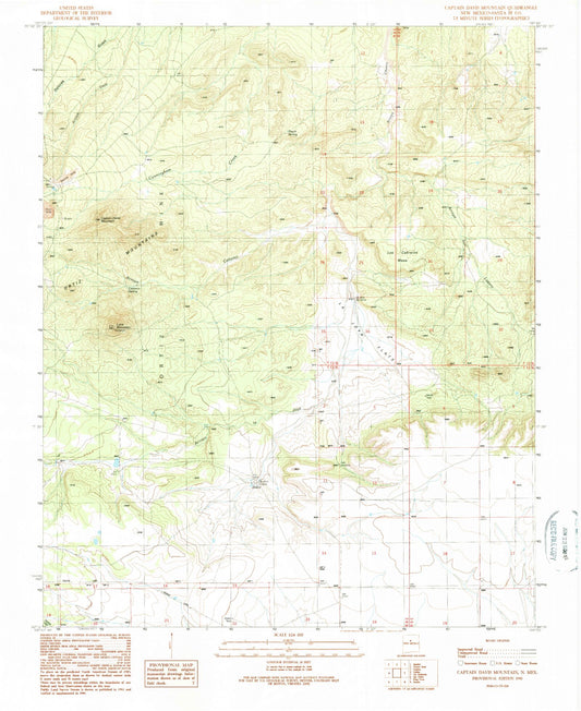 Classic USGS Captain Davis Mountain New Mexico 7.5'x7.5' Topo Map Image