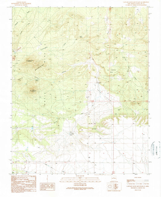 Classic USGS Captain Davis Mountain New Mexico 7.5'x7.5' Topo Map Image
