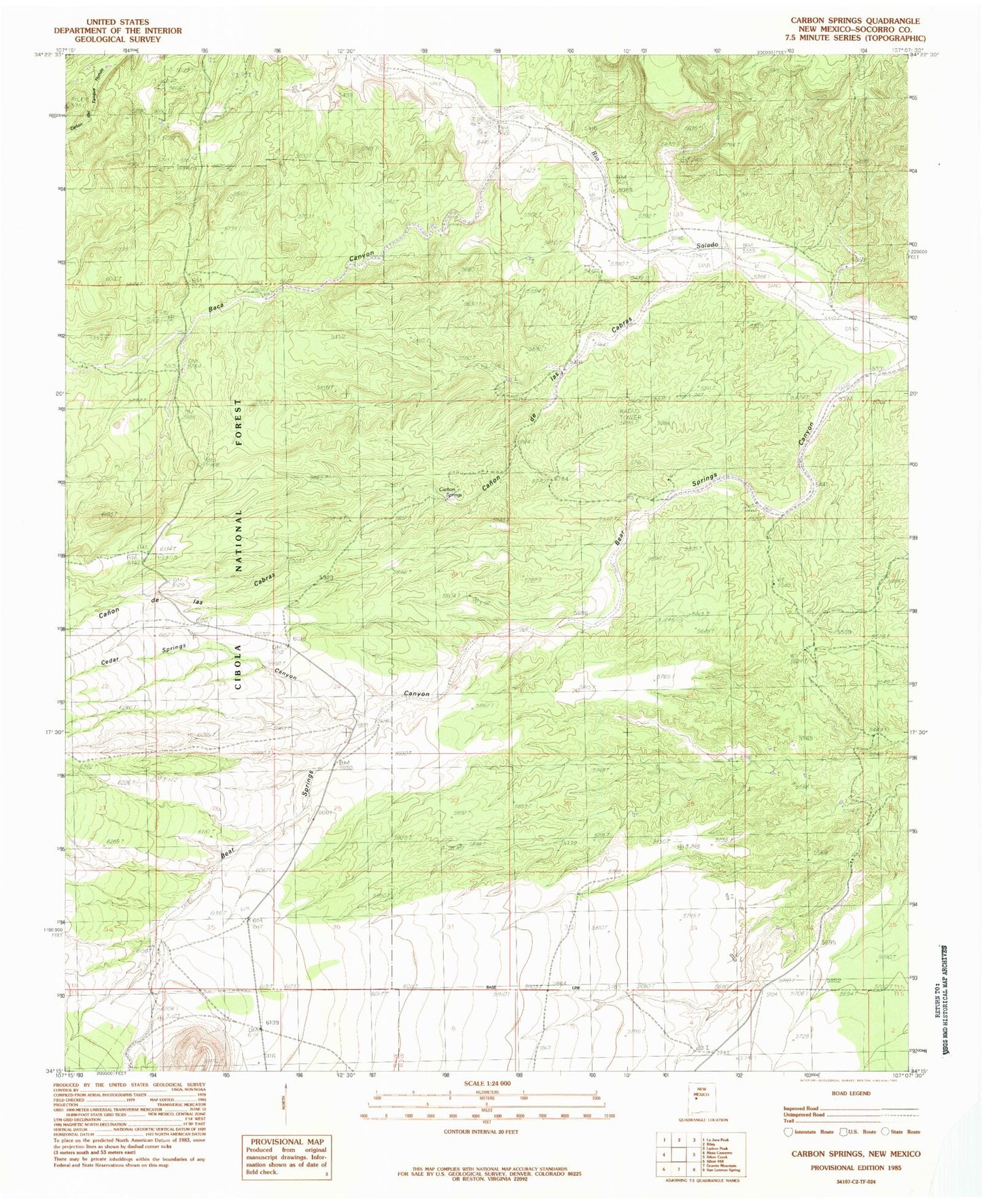 Classic USGS Carbon Springs New Mexico 7.5'x7.5' Topo Map Image