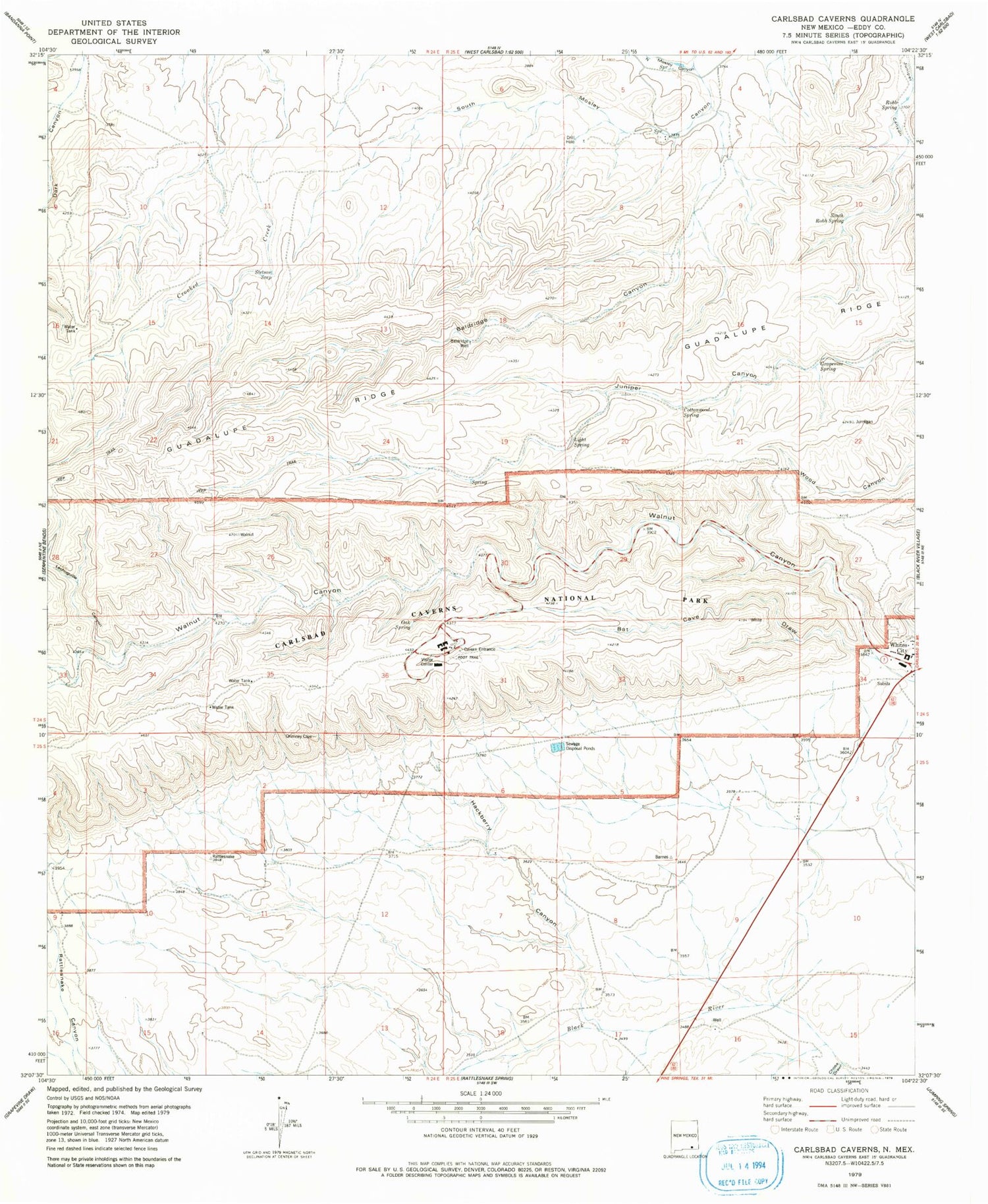 Classic USGS Carlsbad Caverns New Mexico 7.5'x7.5' Topo Map Image