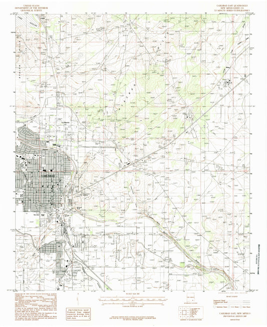 Classic USGS Carlsbad East New Mexico 7.5'x7.5' Topo Map Image