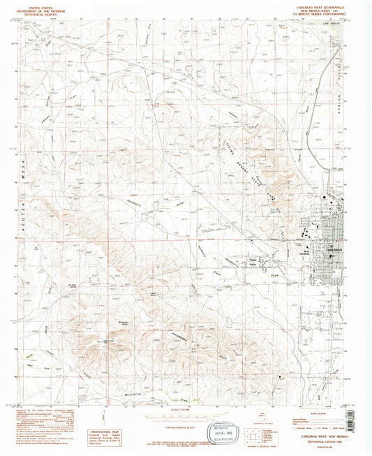 Classic USGS Carlsbad West New Mexico 7.5'x7.5' Topo Map Image