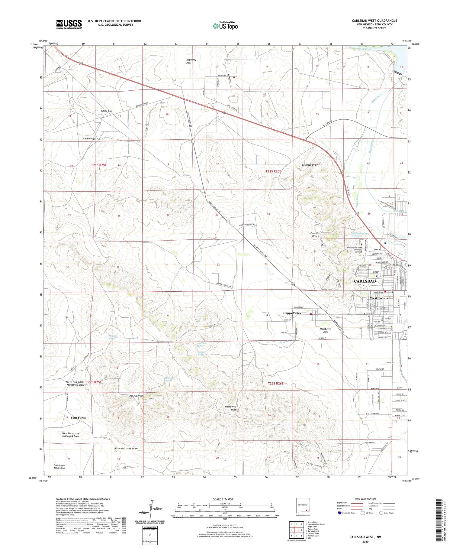 Carlsbad West New Mexico US Topo Map Image
