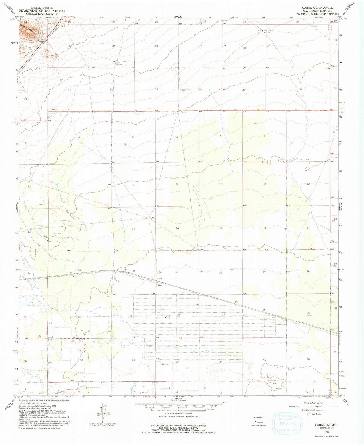 Classic USGS Carne New Mexico 7.5'x7.5' Topo Map Image
