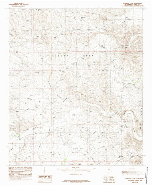 Classic USGS Carnero Peak New Mexico 7.5'x7.5' Topo Map Image