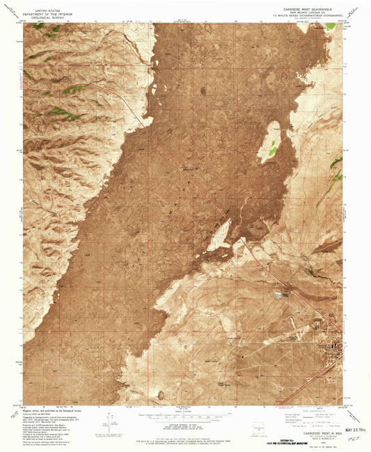 Classic USGS Carrizozo West New Mexico 7.5'x7.5' Topo Map Image