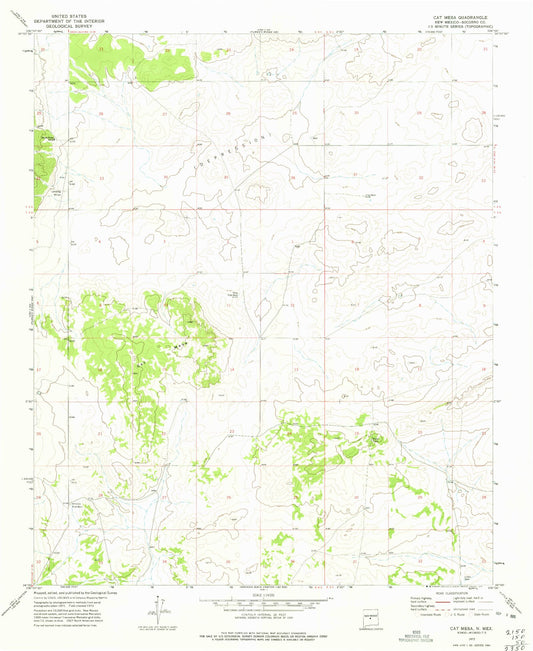 Classic USGS Cat Mesa New Mexico 7.5'x7.5' Topo Map Image