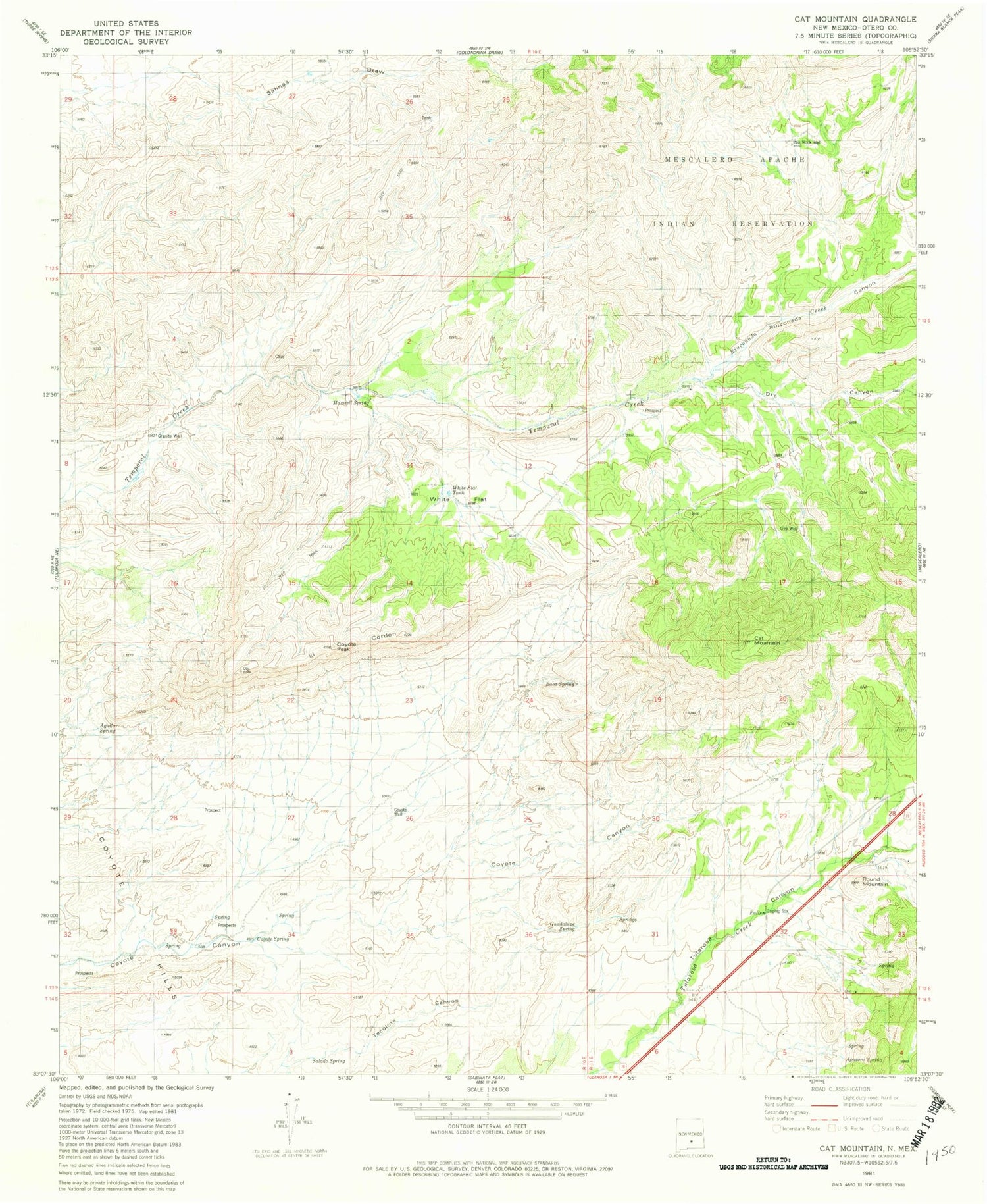 Classic USGS Cat Mountain New Mexico 7.5'x7.5' Topo Map Image