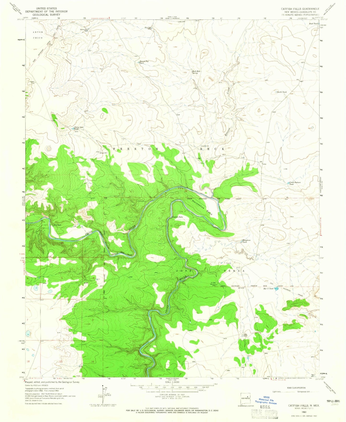 Classic USGS Santa Rosa Lake New Mexico 7.5'x7.5' Topo Map Image