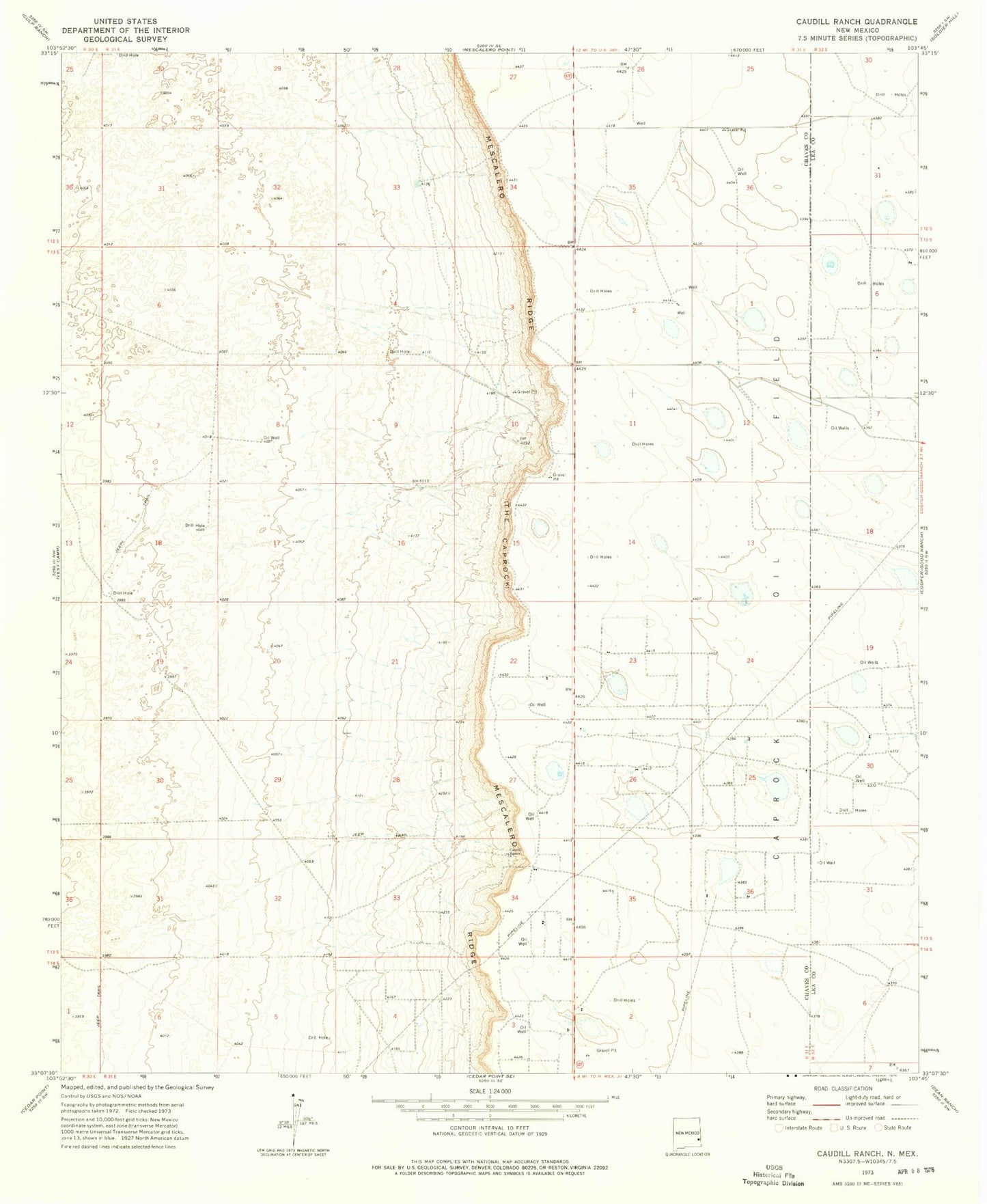 Classic USGS Caudill Ranch New Mexico 7.5'x7.5' Topo Map Image