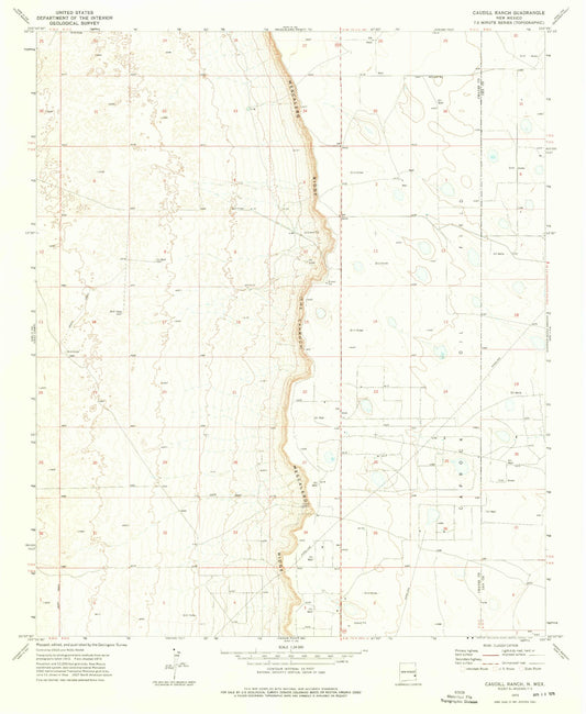 Classic USGS Caudill Ranch New Mexico 7.5'x7.5' Topo Map Image