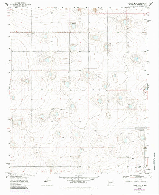 Classic USGS Causey West New Mexico 7.5'x7.5' Topo Map Image