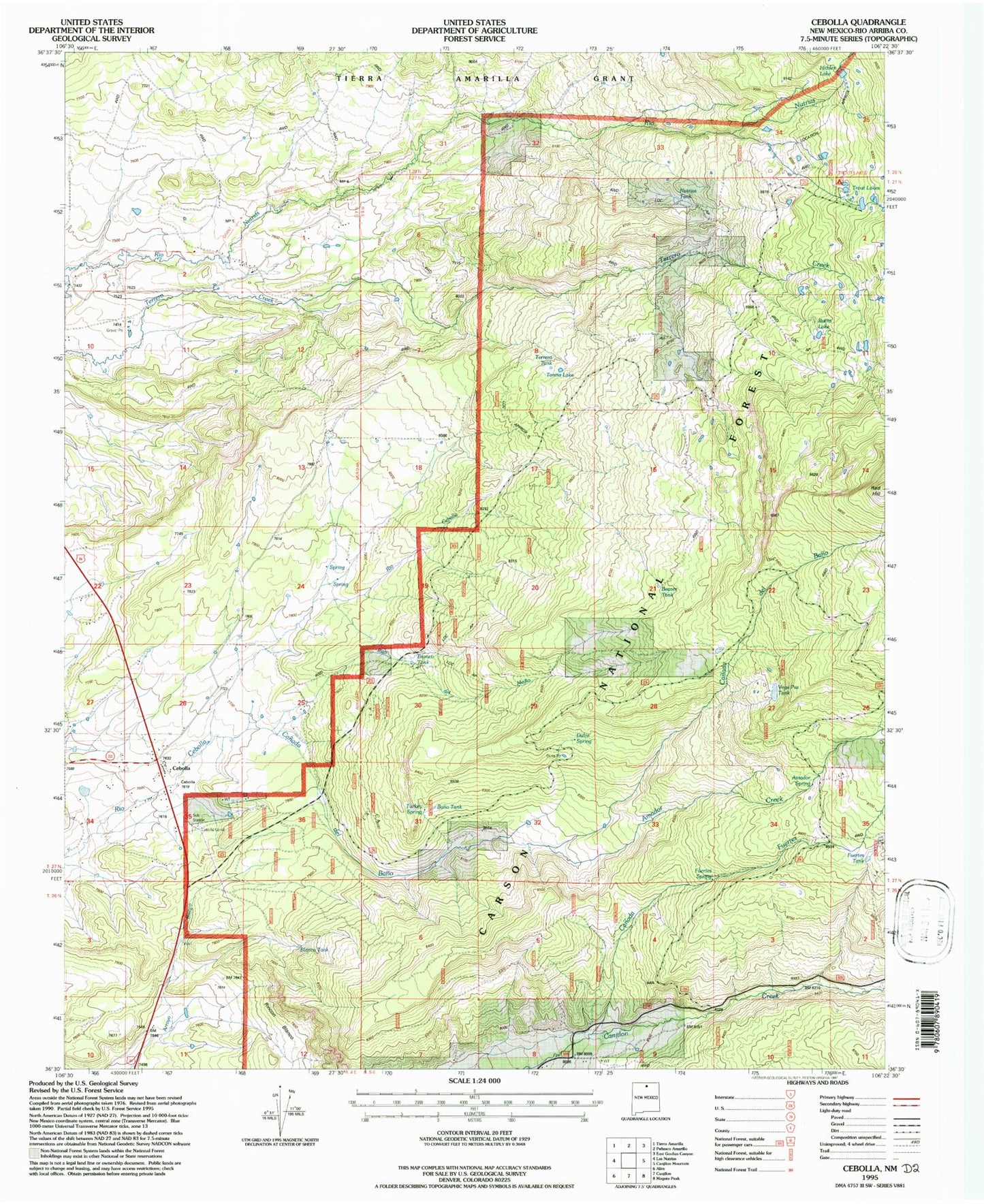 Classic USGS Cebolla New Mexico 7.5'x7.5' Topo Map Image