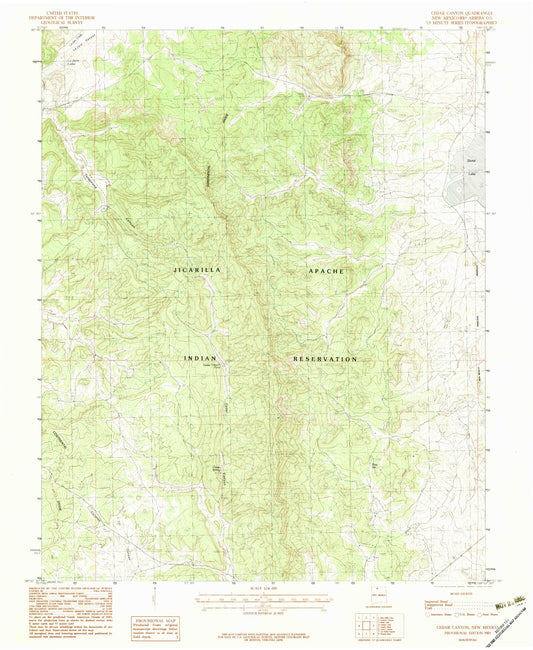 Classic USGS Cedar Canyon New Mexico 7.5'x7.5' Topo Map Image