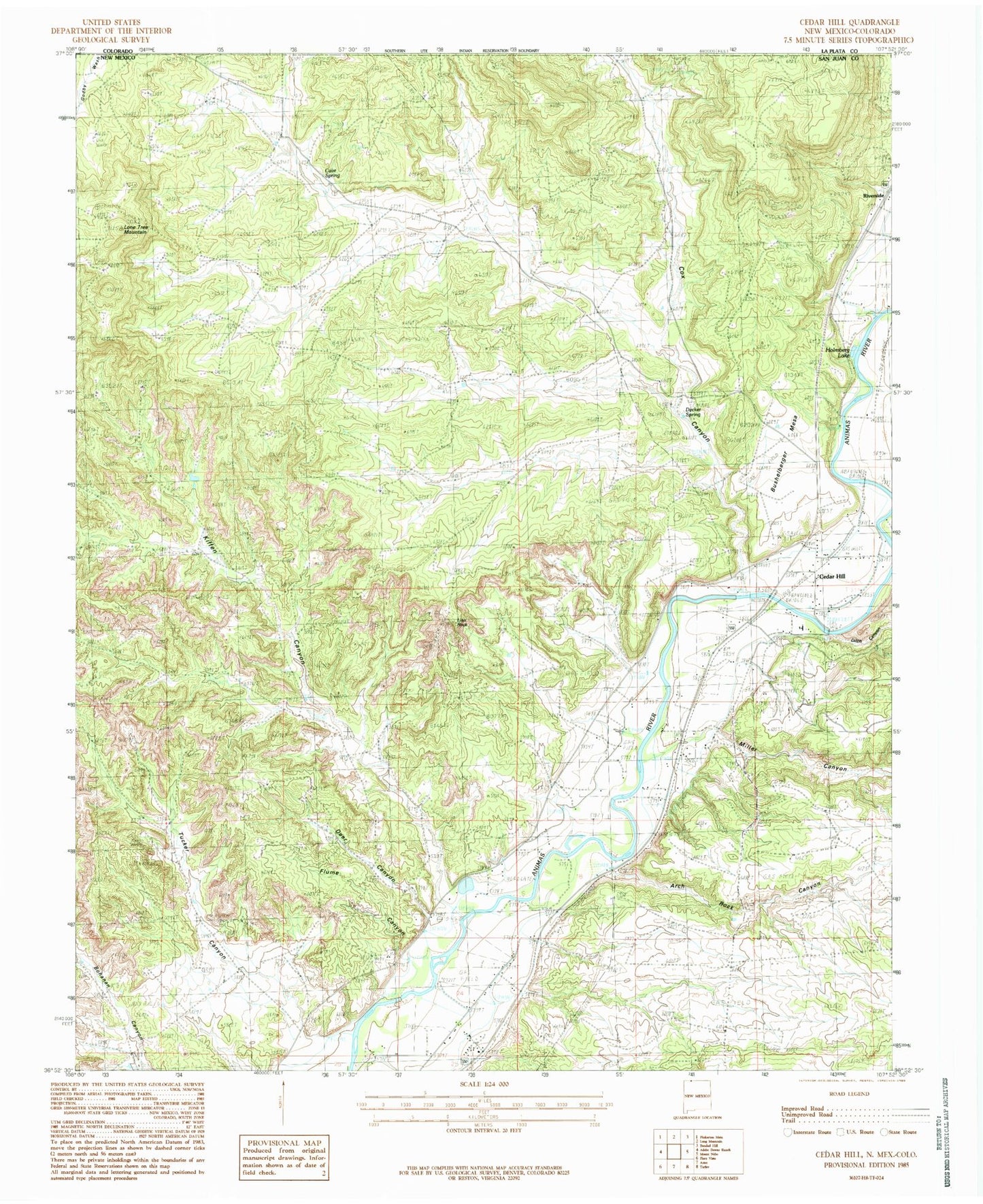Classic USGS Cedar Hill New Mexico 7.5'x7.5' Topo Map Image