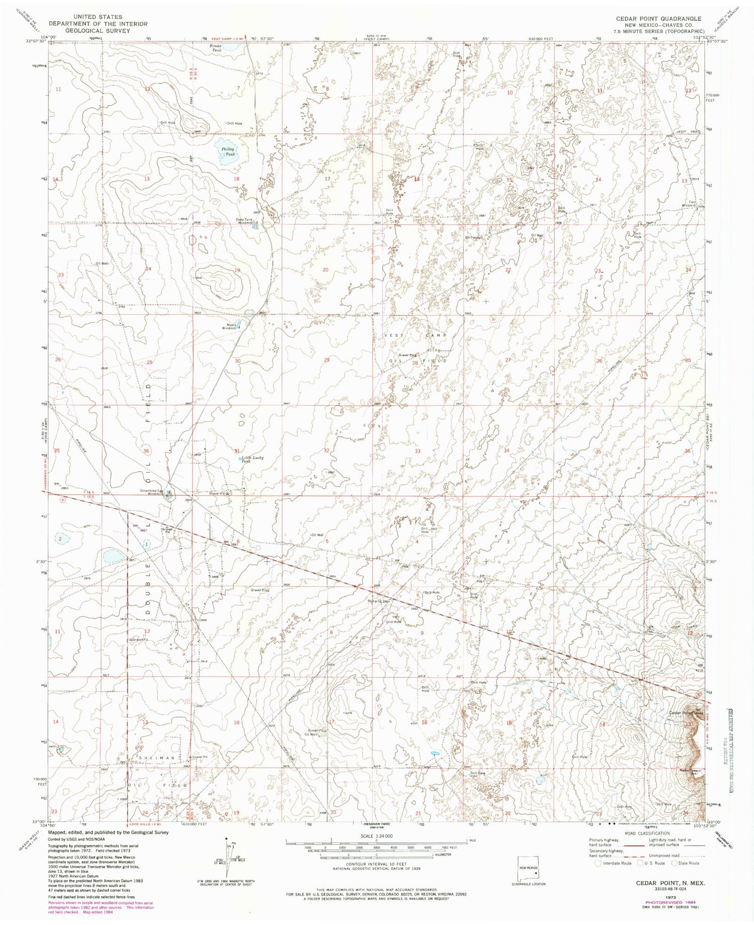 Classic USGS Cedar Point New Mexico 7.5'x7.5' Topo Map Image
