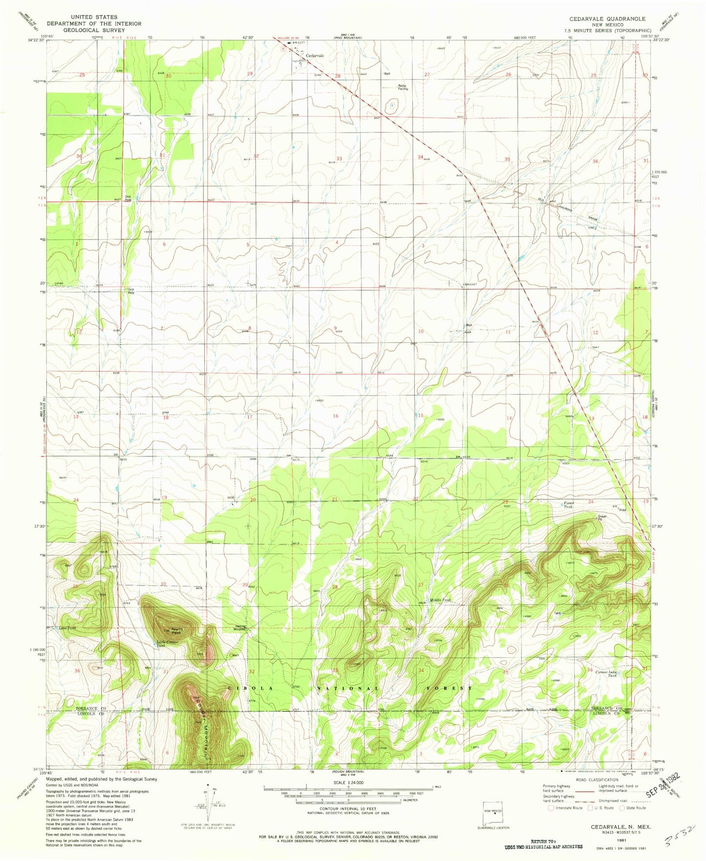 Classic USGS Cedarvale New Mexico 7.5'x7.5' Topo Map Image