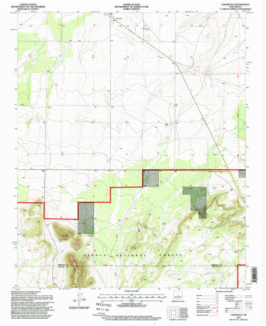 Classic USGS Cedarvale New Mexico 7.5'x7.5' Topo Map Image
