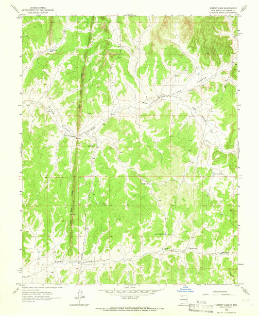 Classic USGS Cement Lake New Mexico 7.5'x7.5' Topo Map Image