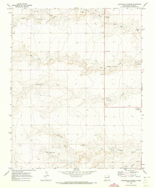 Classic USGS Centerville Corner New Mexico 7.5'x7.5' Topo Map Image
