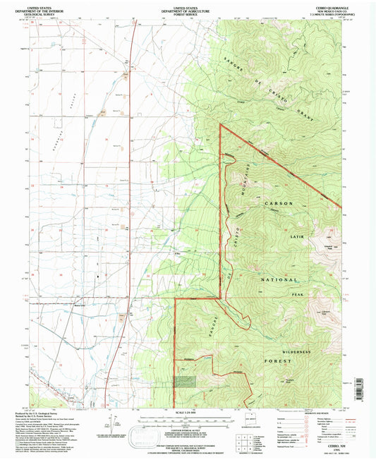 Classic USGS Cerro New Mexico 7.5'x7.5' Topo Map Image