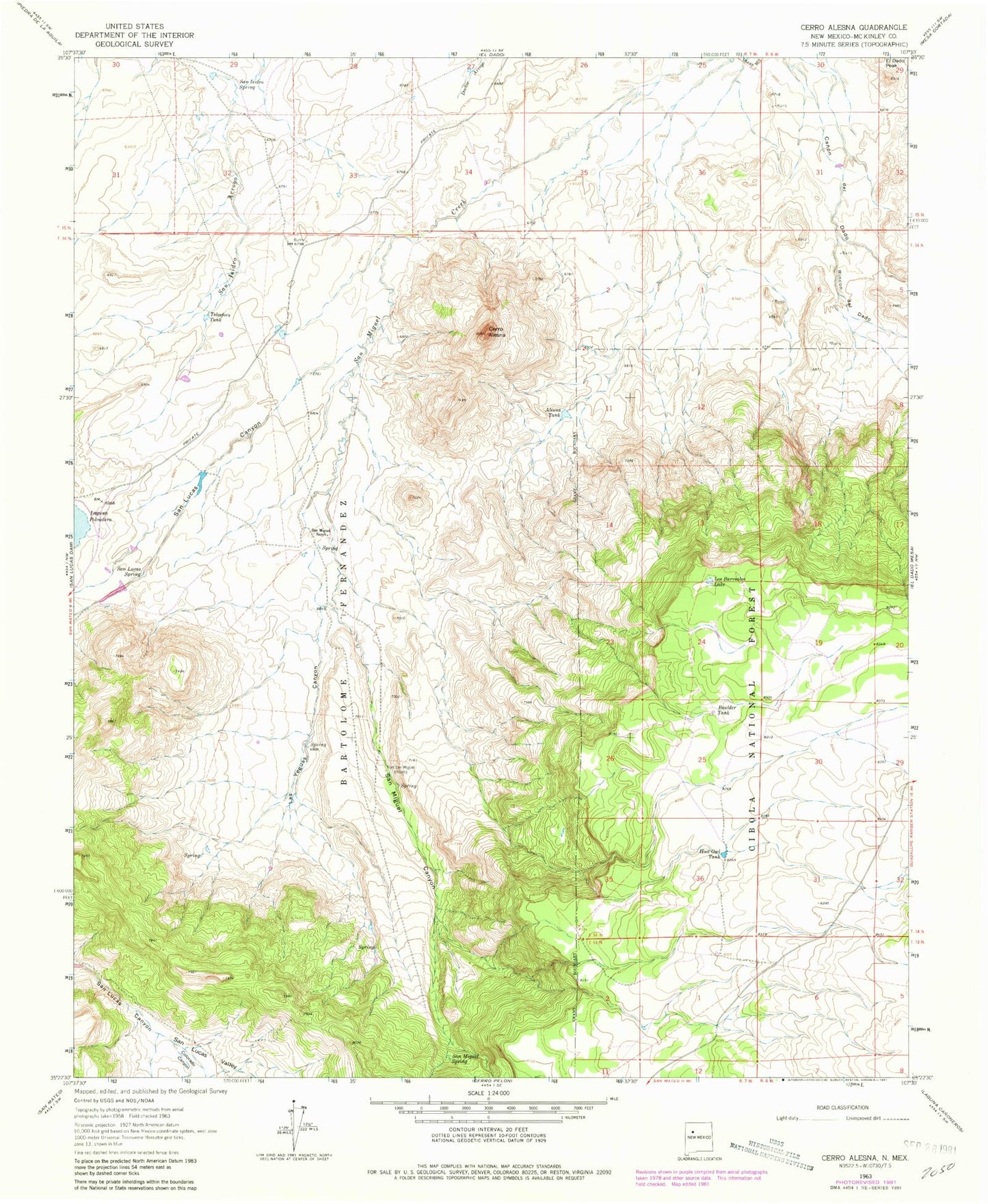 Classic USGS Cerro Alesna New Mexico 7.5'x7.5' Topo Map Image