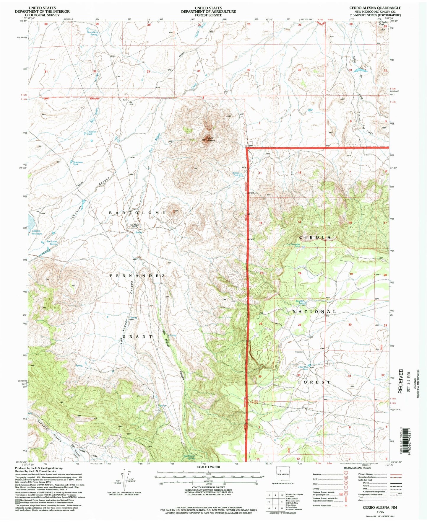 Classic USGS Cerro Alesna New Mexico 7.5'x7.5' Topo Map Image